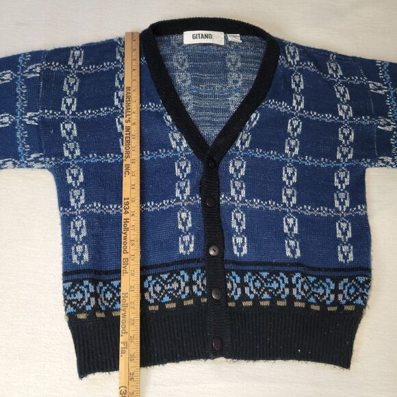 Vtg Gitano Sweater Mens Sz S Blue Knit 80s Aztec Ski Snow Korea Button Retro - Picture 7 of 16